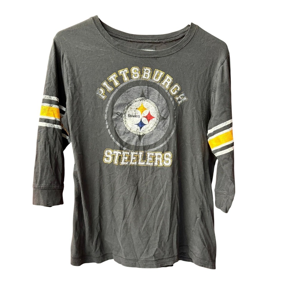 NFL Team Apparel‎ Pittsburgh Steelers Women L Black 3/4 Sleeve Graphic T-Shirt